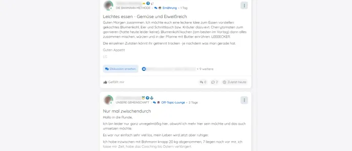 Screenshots aus der Community: Rezept-Ideen und Erfolgsmeldungen der Teilnehmerinnen