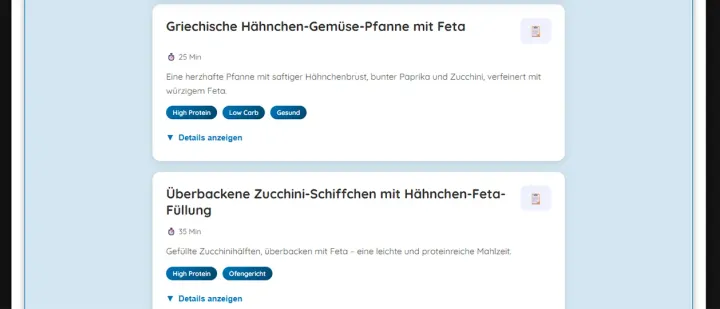 Rezept-Entdecker: eiweißreiche Rezeptvorschläge aus deinen Zutaten