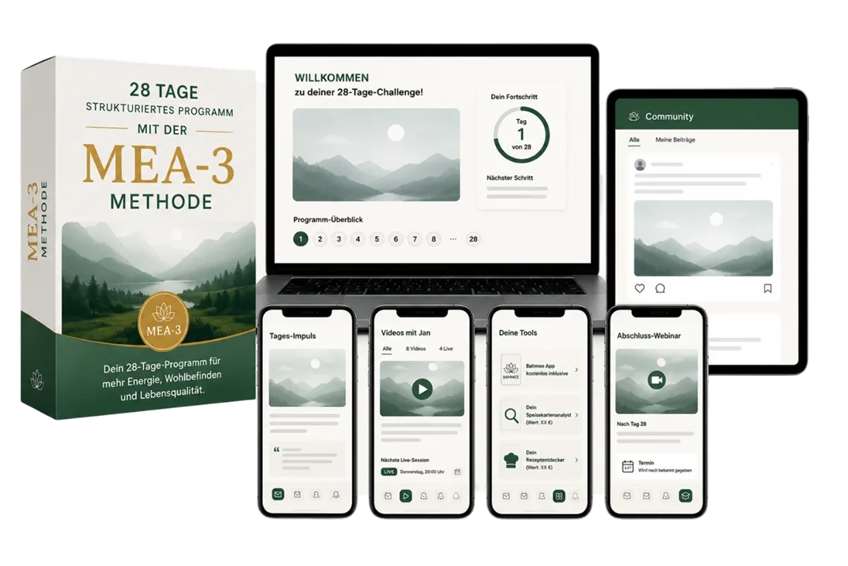 MEA-3 Methode — 28-Tage-Programm: Box, Laptop, Tablet und Smartphones mit der Challenge-App