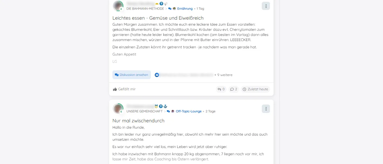 Screenshots aus der Community: Rezept-Ideen und Erfolgsmeldungen der Teilnehmerinnen